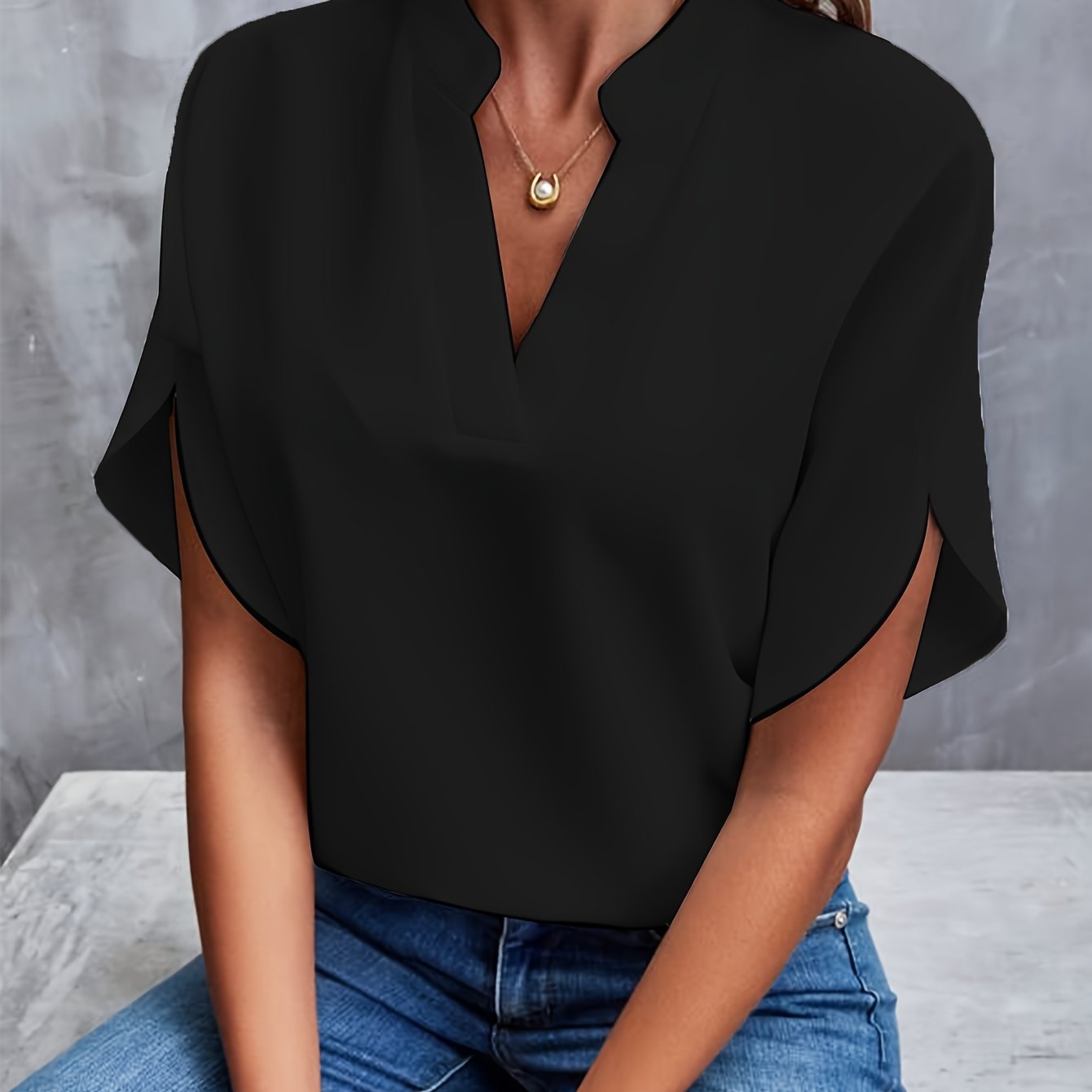 Women's V-Neck Blouse | Short Sleeve