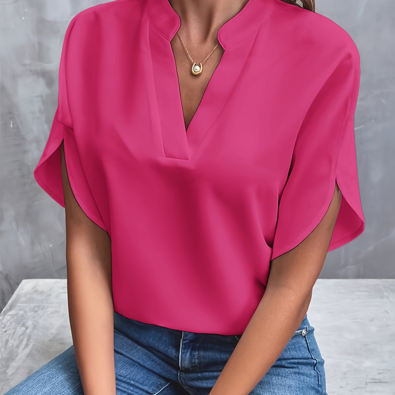 Women's V-Neck Blouse | Short Sleeve