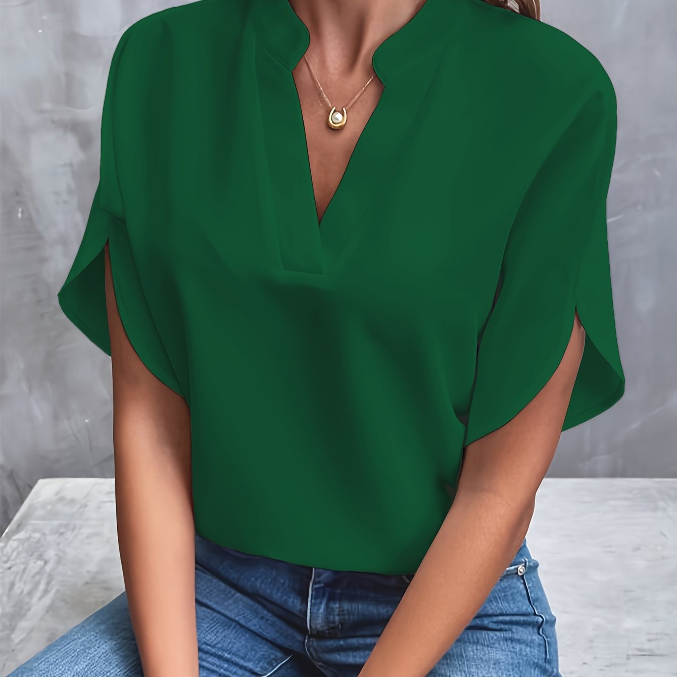 Women's V-Neck Blouse | Short Sleeve