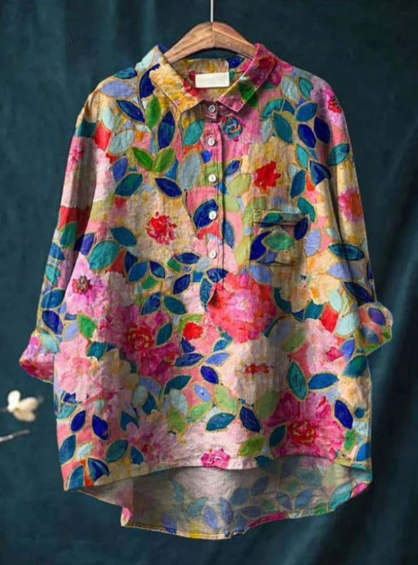 Women's Relaxed Fit Floral Blouse | Long Sleeve