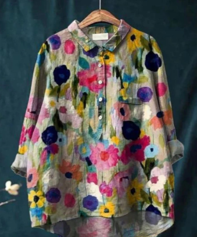 Women's Relaxed Fit Floral Blouse | Long Sleeve