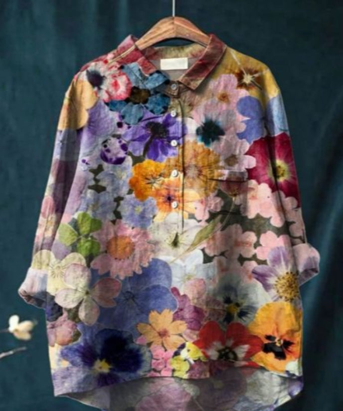 Women's Relaxed Fit Floral Blouse | Long Sleeve