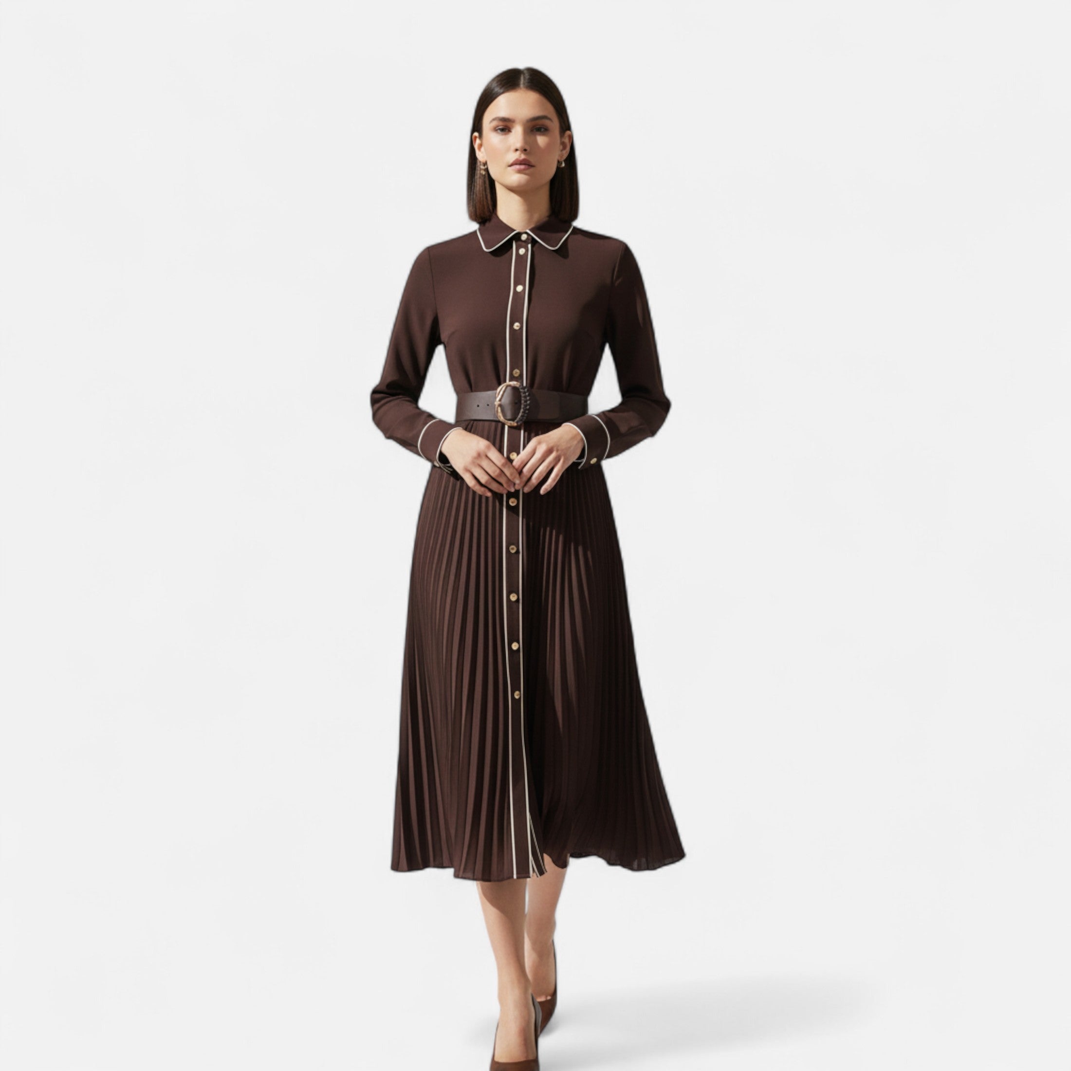 Women’s Pleated Shirt Dress | Midi