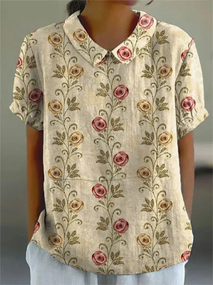 Women's Collar Floral Blouse | Short Sleeve
