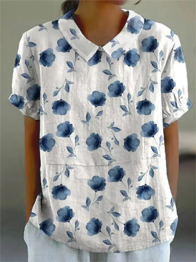 Women's Collar Floral Blouse | Short Sleeve