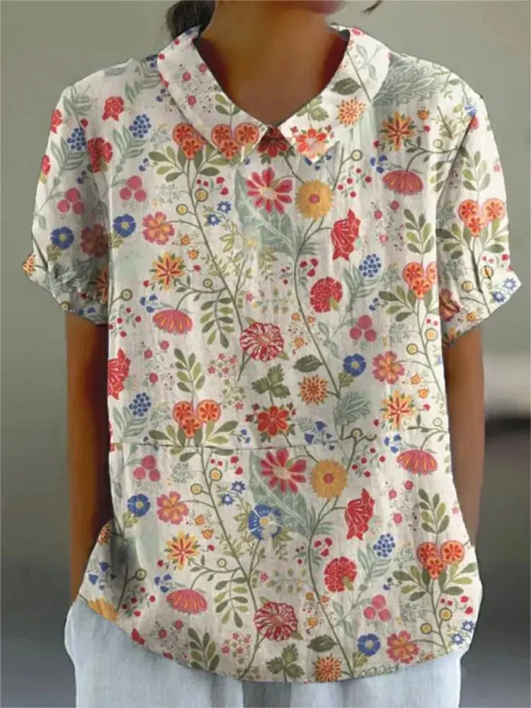 Women's Collar Floral Blouse | Short Sleeve