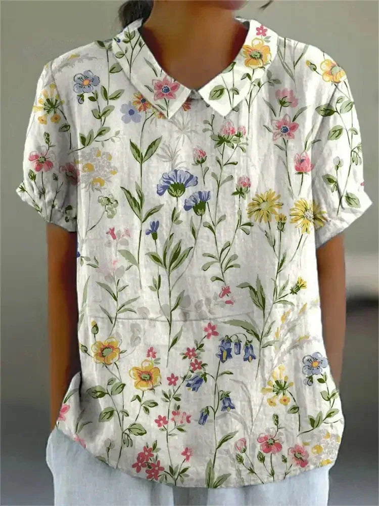 Women's Collar Floral Blouse | Short Sleeve