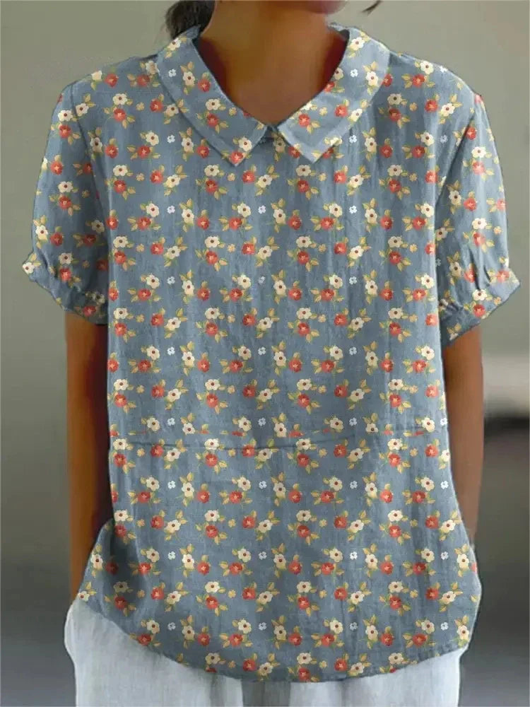 Women's Collar Floral Blouse | Short Sleeve