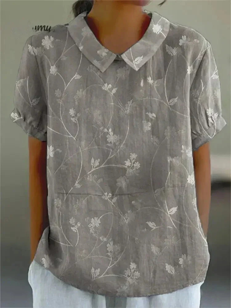 Women's Collar Floral Blouse | Short Sleeve