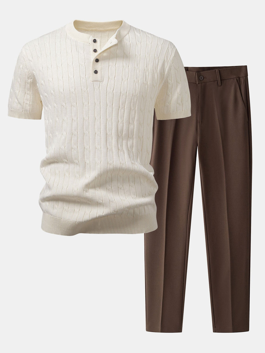 Men's Henley Knit T-Shirt & Pants | Set