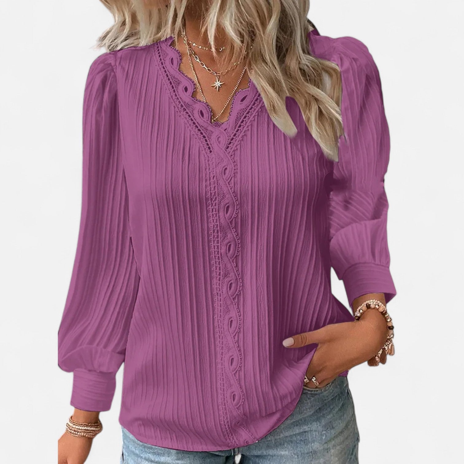 Women’s Plated Blouse | Puff Sleeves