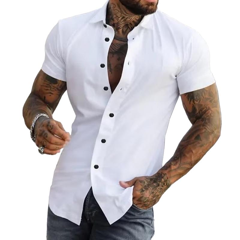 Men's Lapel Tight Shirt | Short Sleeve