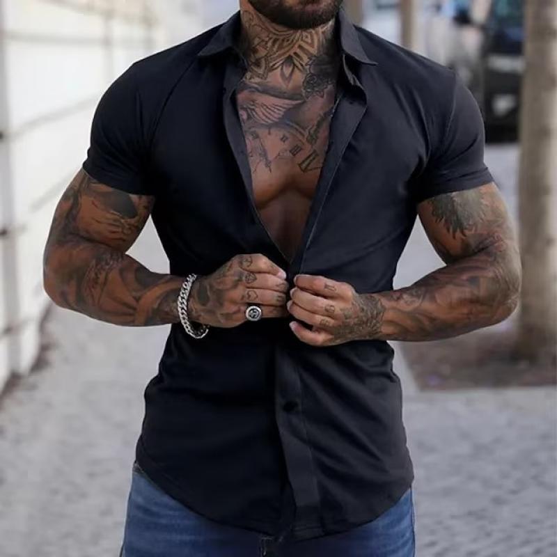 Men's Lapel Tight Shirt | Short Sleeve