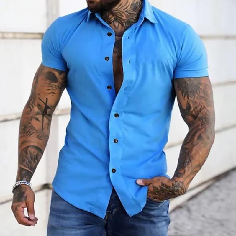Men's Lapel Tight Shirt | Short Sleeve