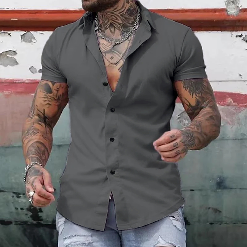 Men's Lapel Tight Shirt | Short Sleeve