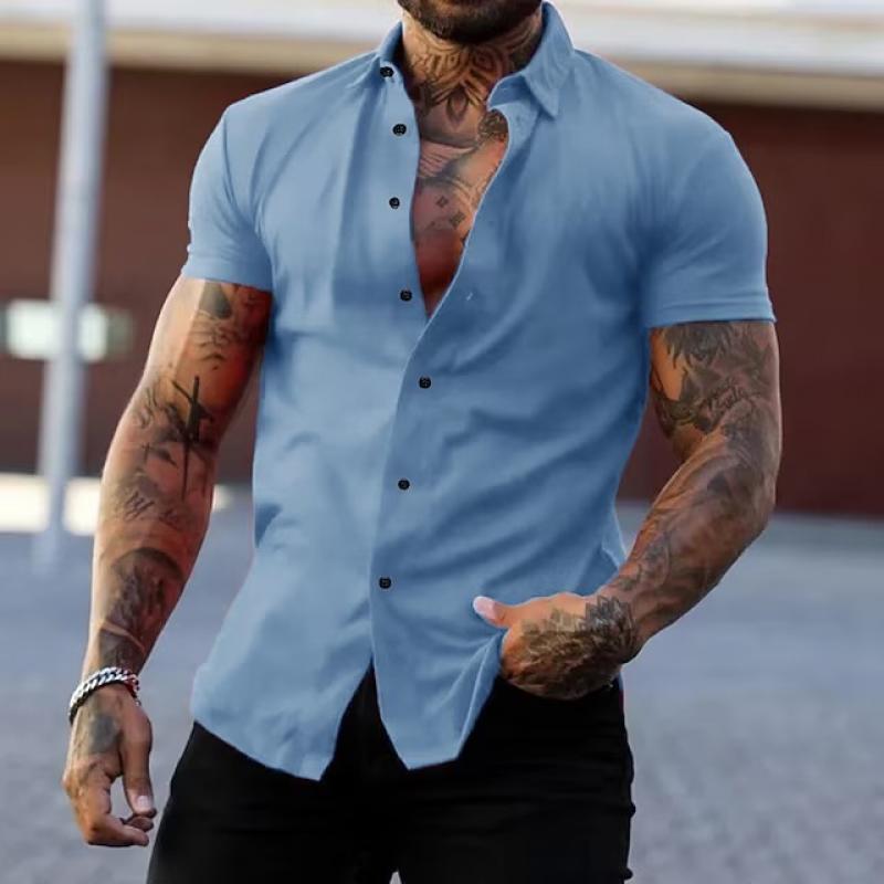 Men's Lapel Tight Shirt | Short Sleeve