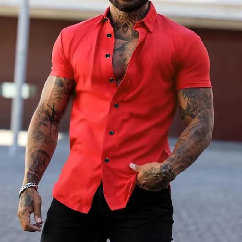Men's Lapel Tight Shirt | Short Sleeve