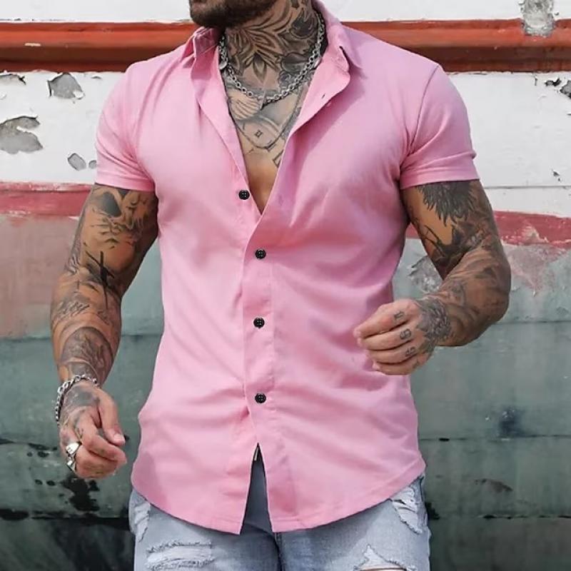 Men's Lapel Tight Shirt | Short Sleeve
