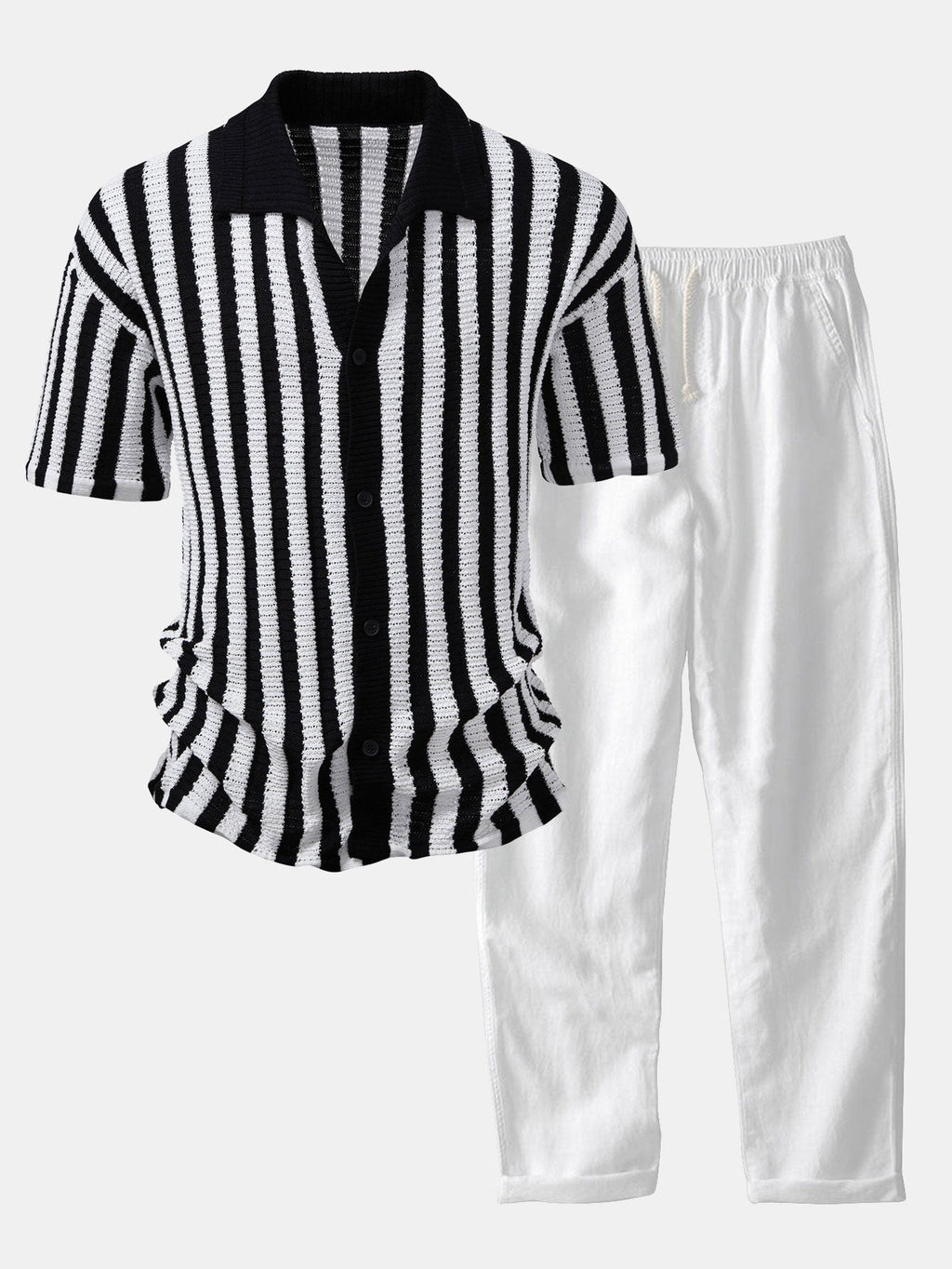 Men's Crochet Striped Shirt & Pants | Set