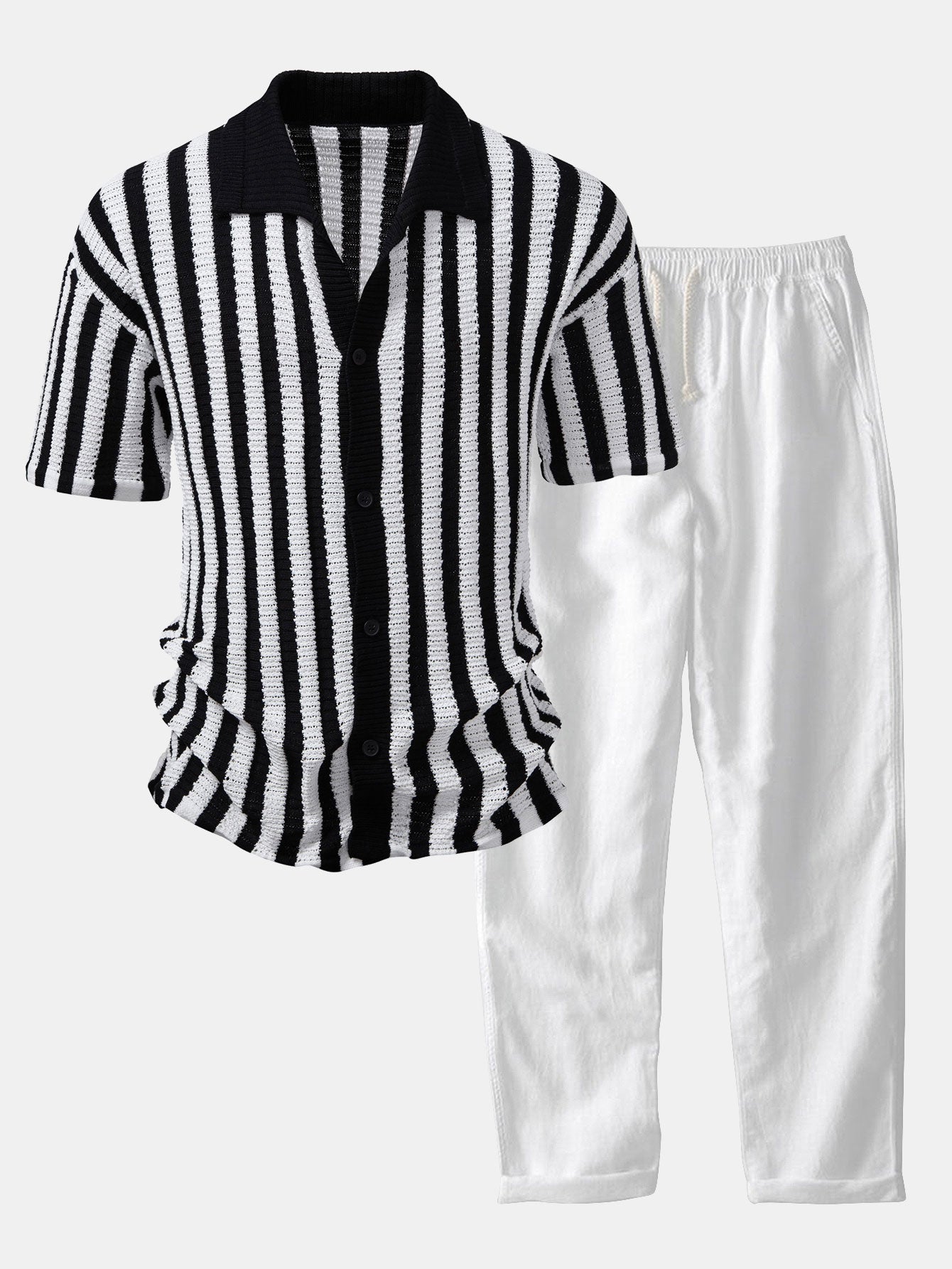 Men's Crochet Striped Shirt & Pants | Set