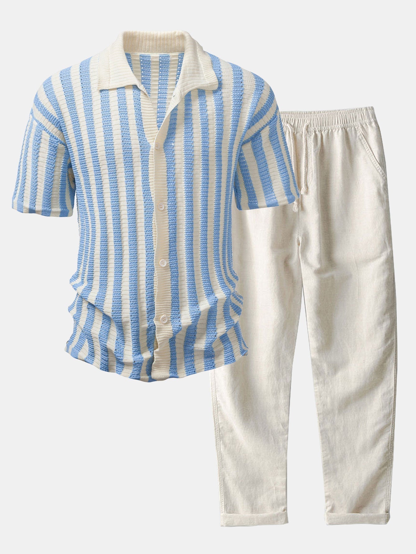 Men's Crochet Striped Shirt & Pants | Set