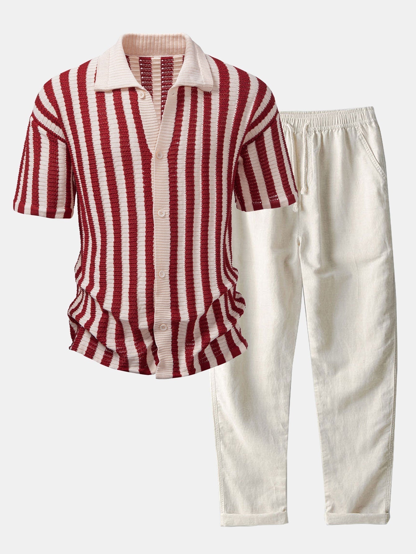 Men's Crochet Striped Shirt & Pants | Set