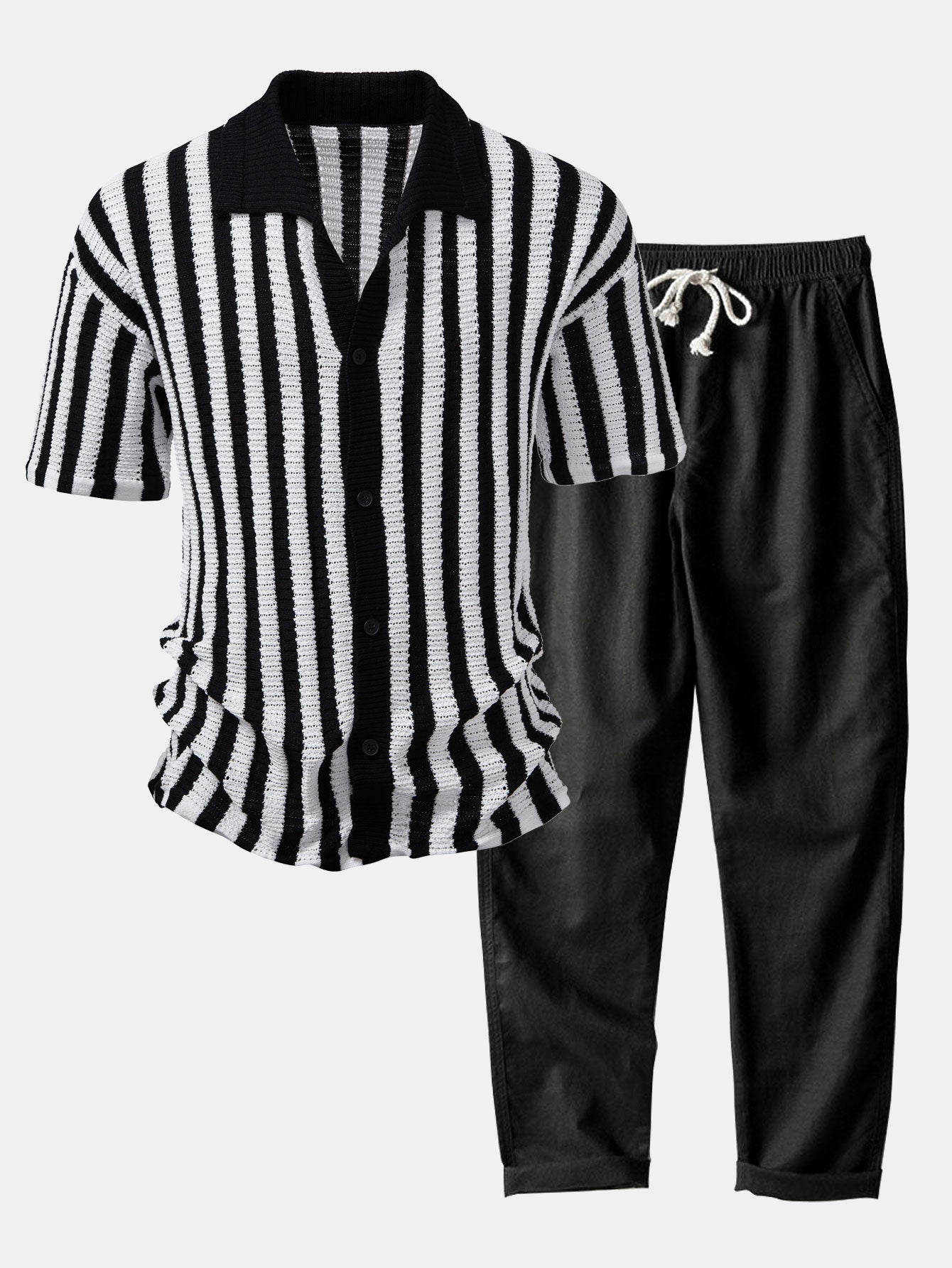 Men's Crochet Striped Shirt & Pants | Set