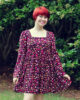 Retro Floral Bell Sleeved Dress with a Square Neckline